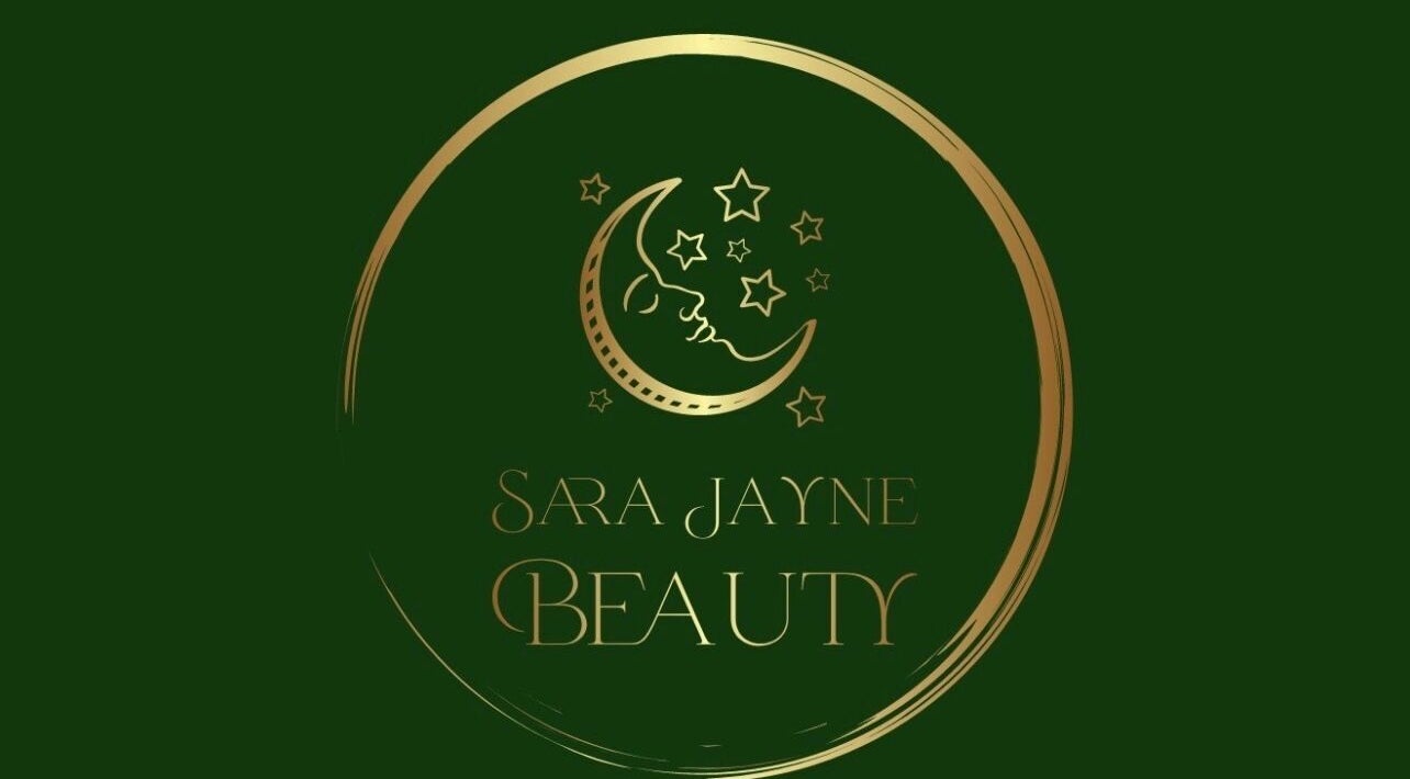 Elegant logo of Sara Jayne Beauty, Gloucester, England, GB with crescent moon and stars.