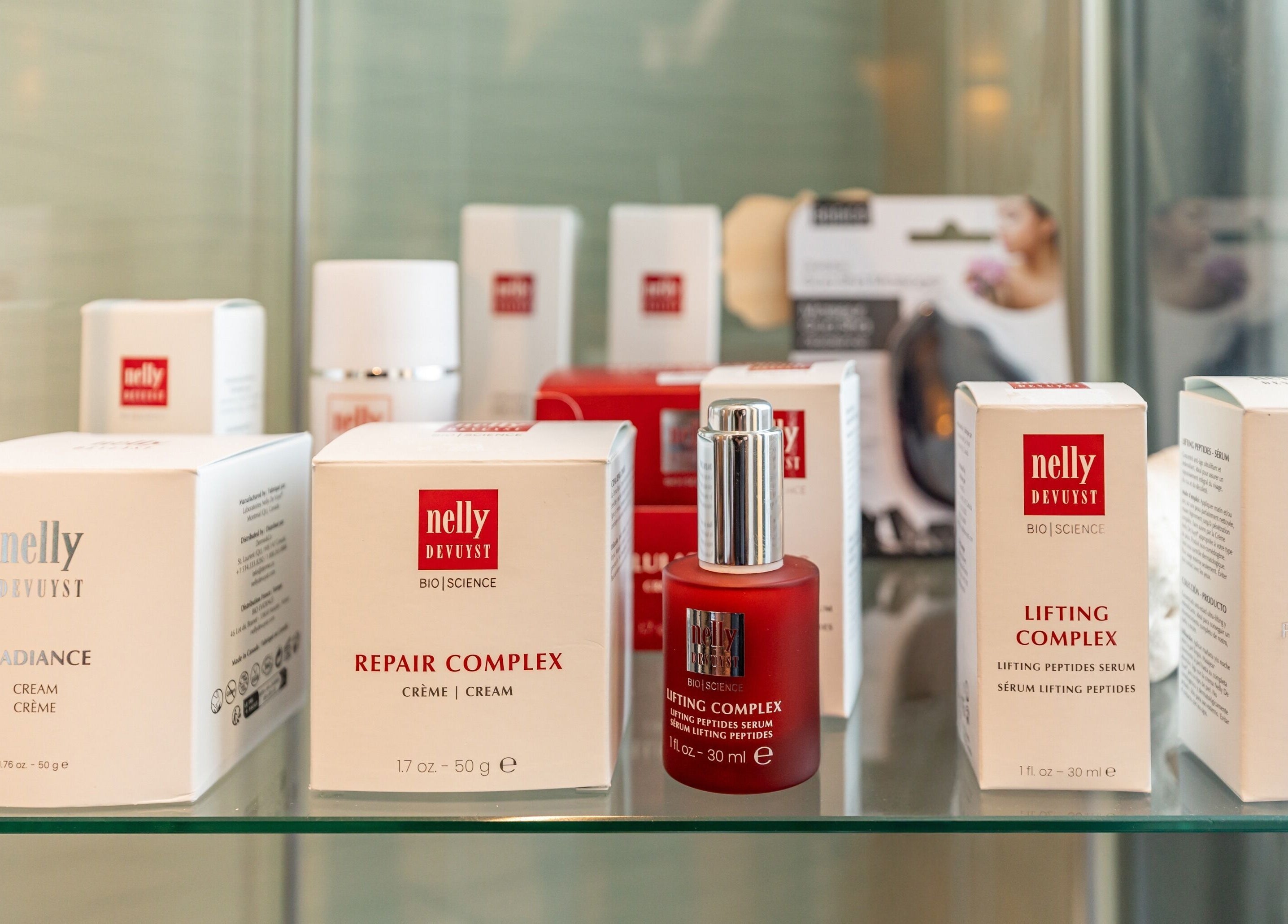 Nelly Devuyst beauty products displayed at Altispa - Montreal Airport - Marriott, Dorval, Québec, CA.