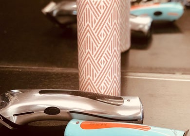 Barber tools at Elite Cuts Barber Salon in Chippewa Falls, Wisconsin, US, showcasing modern equipment.