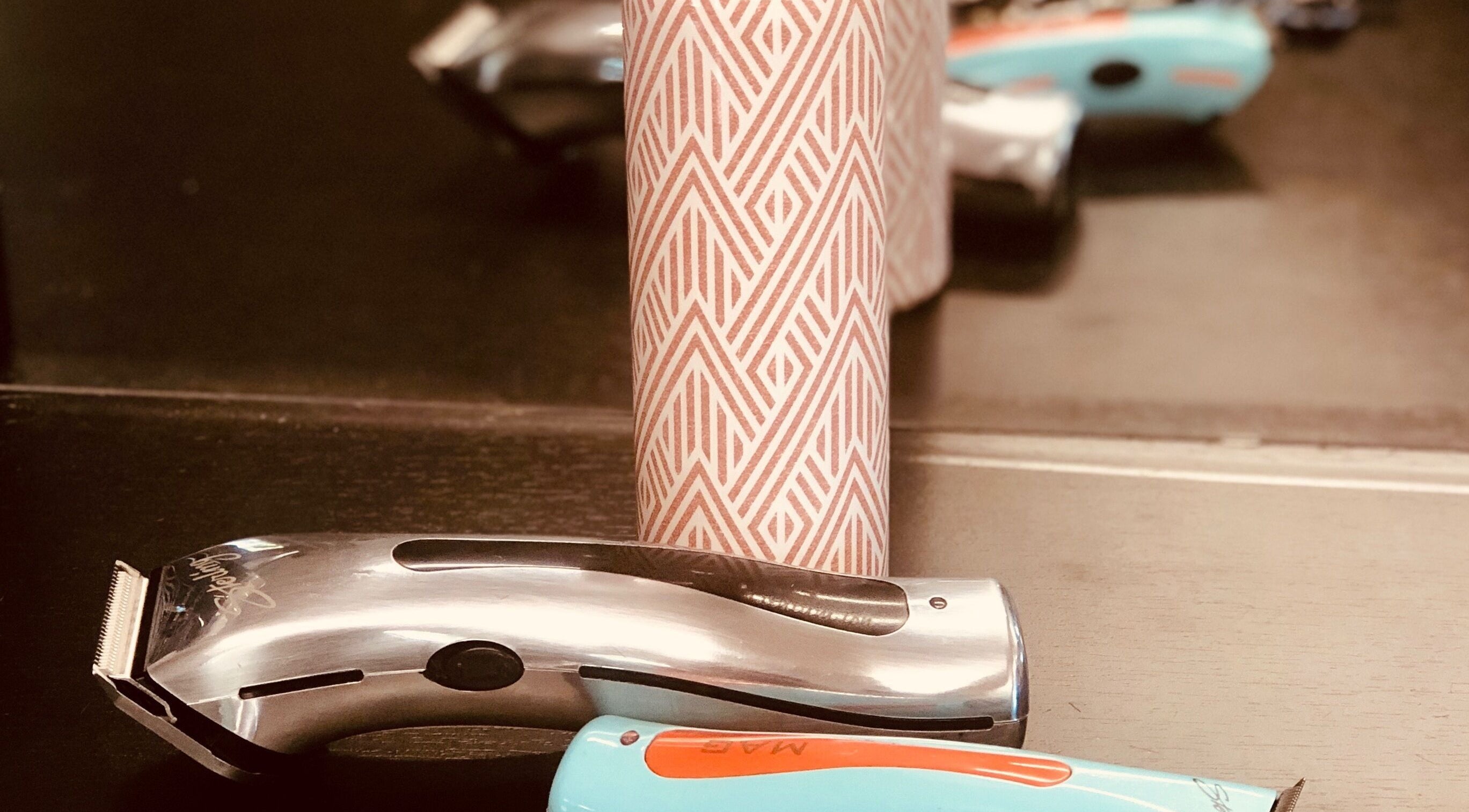 Modern clippers on counter at Elite Cuts Barber Salon, Chippewa Falls, Wisconsin, US.