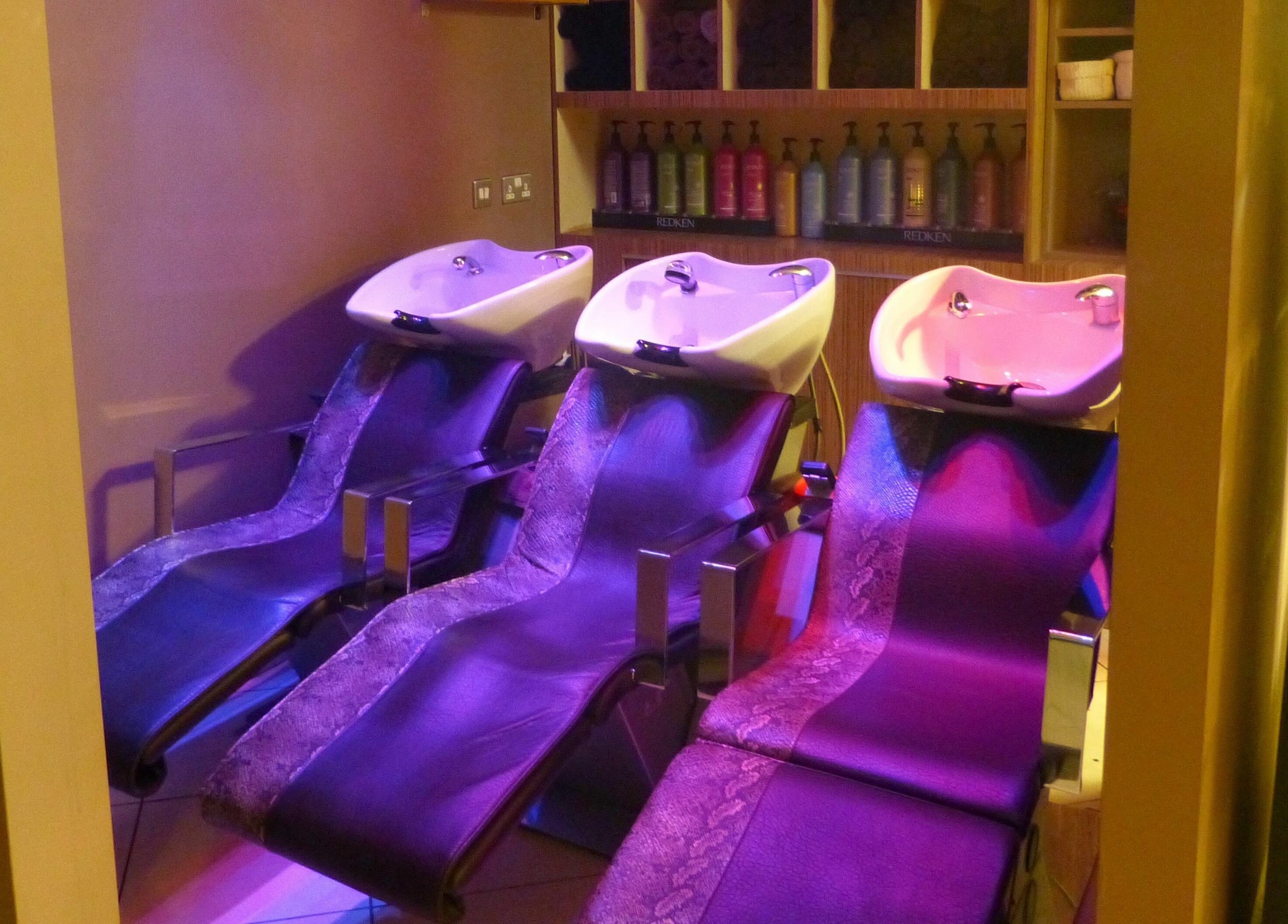 Luxury hair wash stations at Principles Hair Design Ltd, Flitwick, England, GB, offering a relaxing atmosphere.