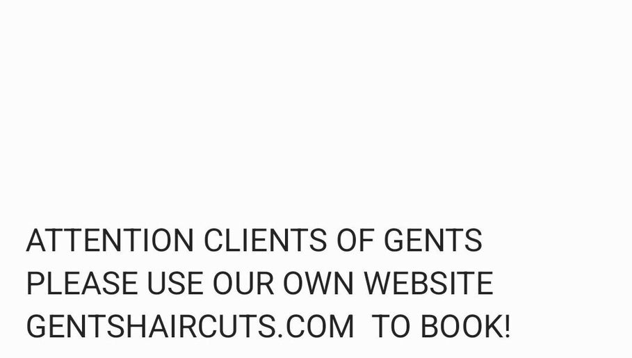 Gents Barber Shop booking notice in Hampton, New Hampshire, US, directs clients to gentshaircuts.com.