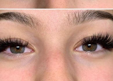 Close-up of lash extensions at D's Lashes & Esthetics, Spruce Grove, Alberta, CA, showcasing beauty transformation.