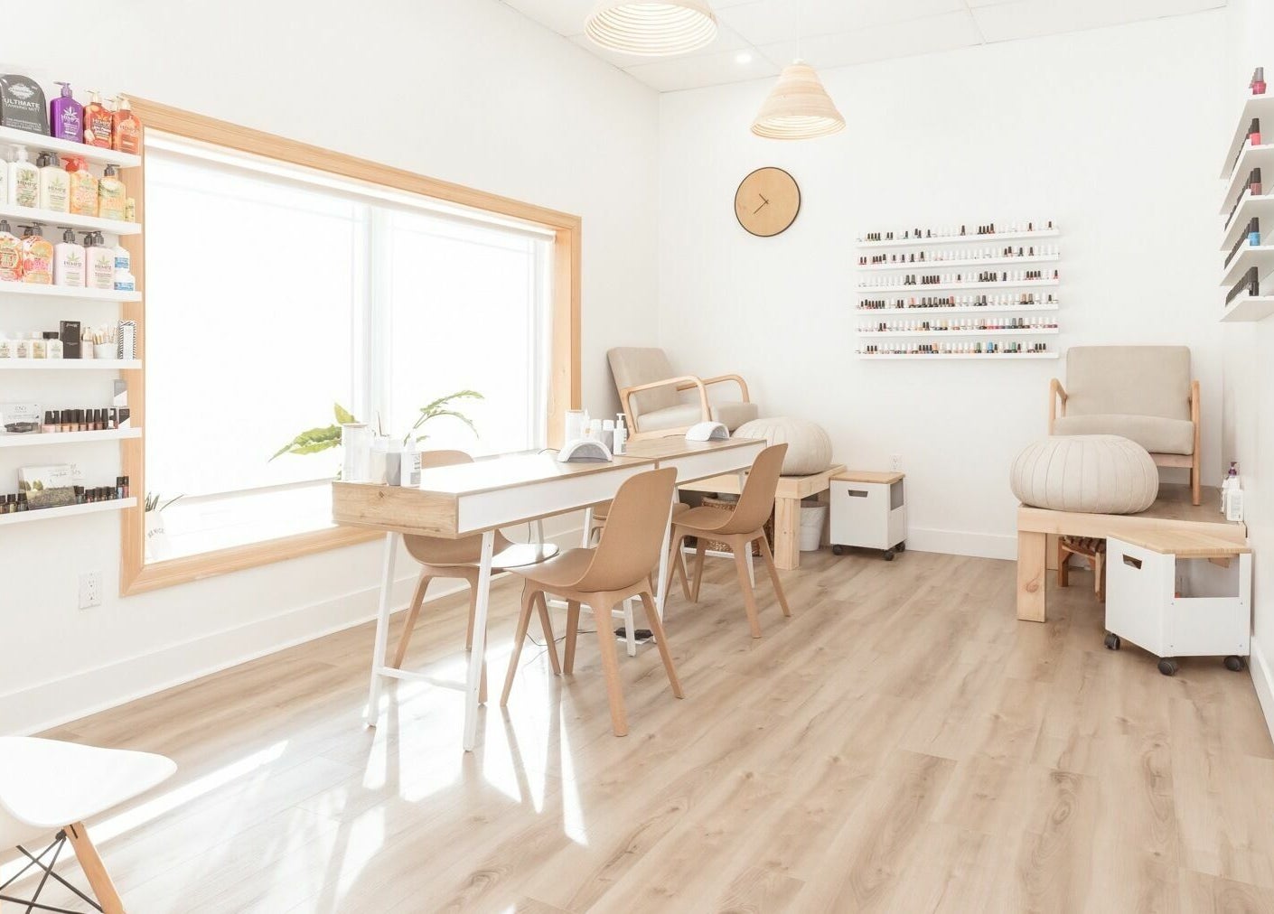 Bright, welcoming interior of Lifted Lash Lounge and Wellness Spa located in Clinton, Ontario, CA.