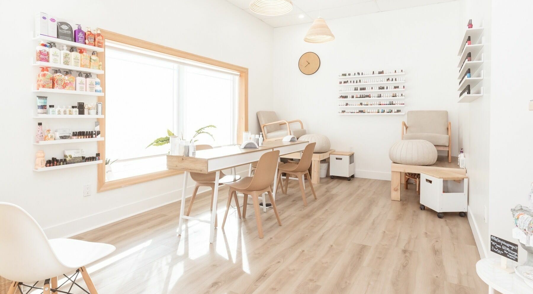 Bright, welcoming interior of Lifted Lash Lounge and Wellness Spa located in Clinton, Ontario, CA.