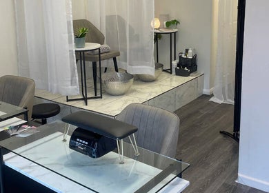 Modern nail care stations at The Beauty Chambers, Birmingham, England, GB, offering serene beauty services.