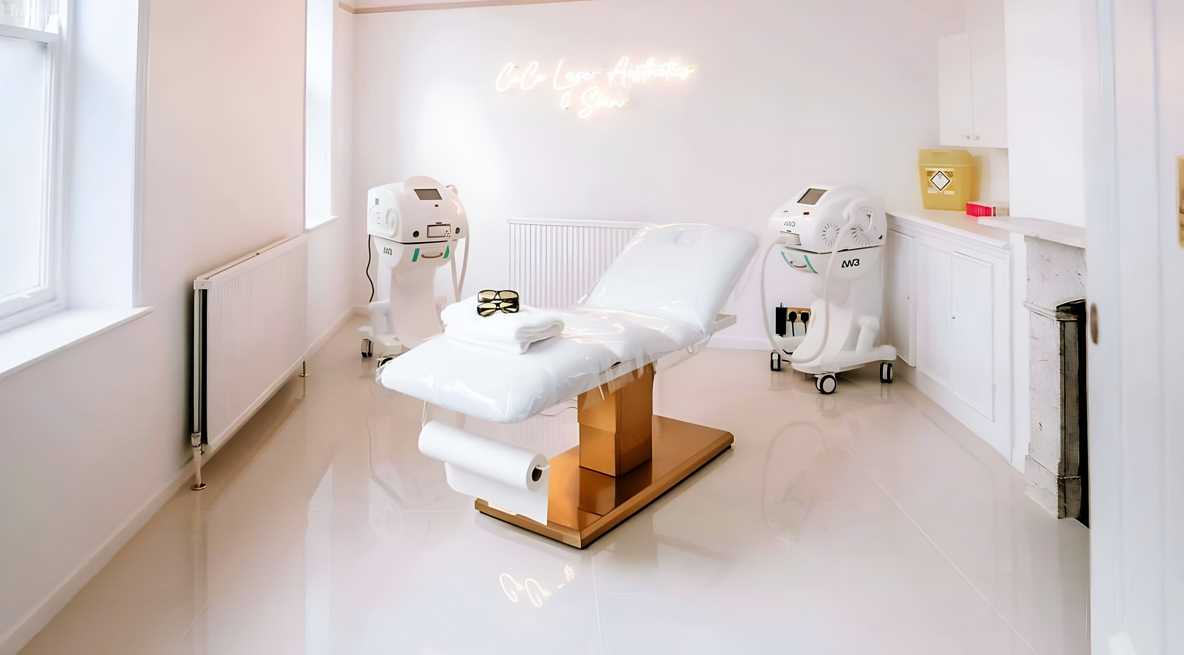 Modern treatment room at CoCo Aesthetics Laser and Beauty Clinic, Skipton, England, GB, featuring advanced equipment.