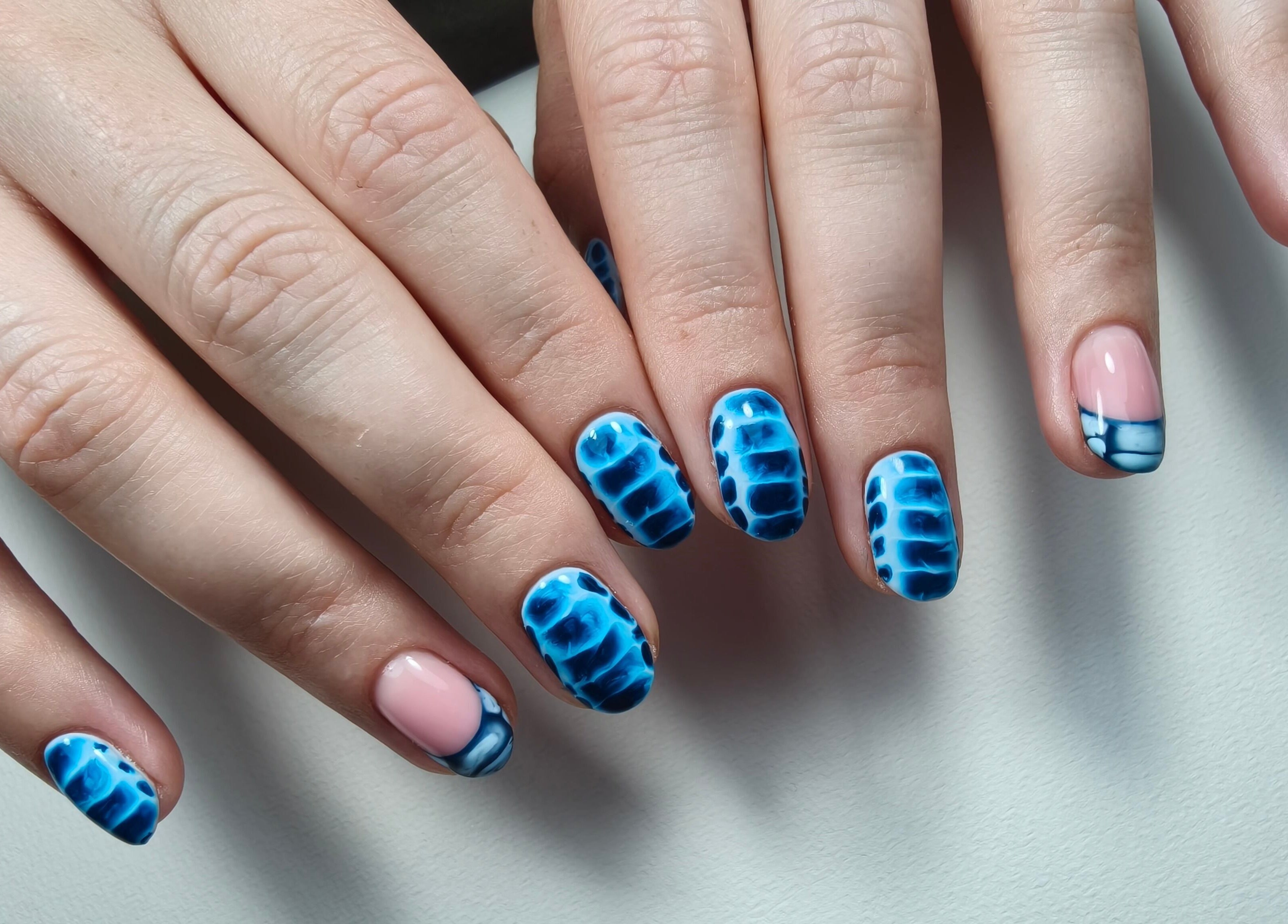 Stylish blue nail art at Goddess Nail Studio, Auckland, Auckland, NZ.