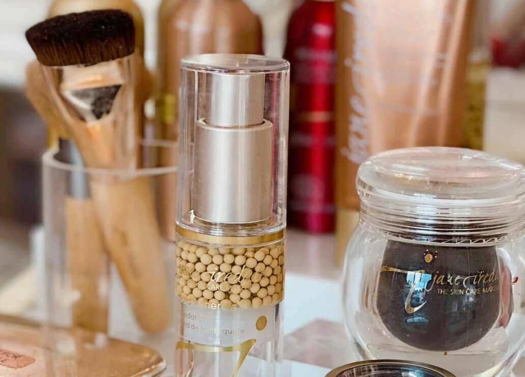 Beauty essentials showcased at Polished, Torquay, England, GB, featuring brushes and skincare products.