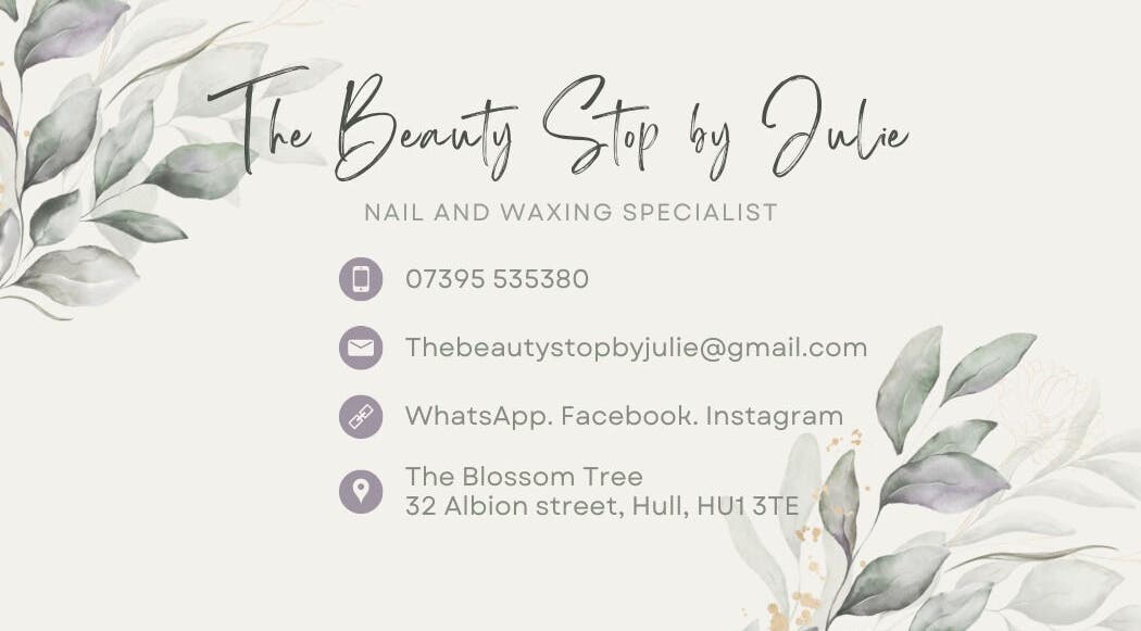 Contact information for The Beauty Stop by Julie, Hull, England, GB with elegant botanical design.