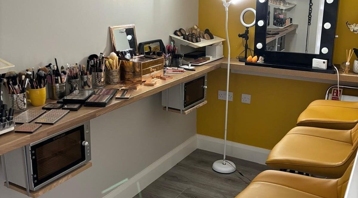 Makeup station with mirror and brushes at Lisashealth&beauty, Clarinbridge, County Galway, IE.