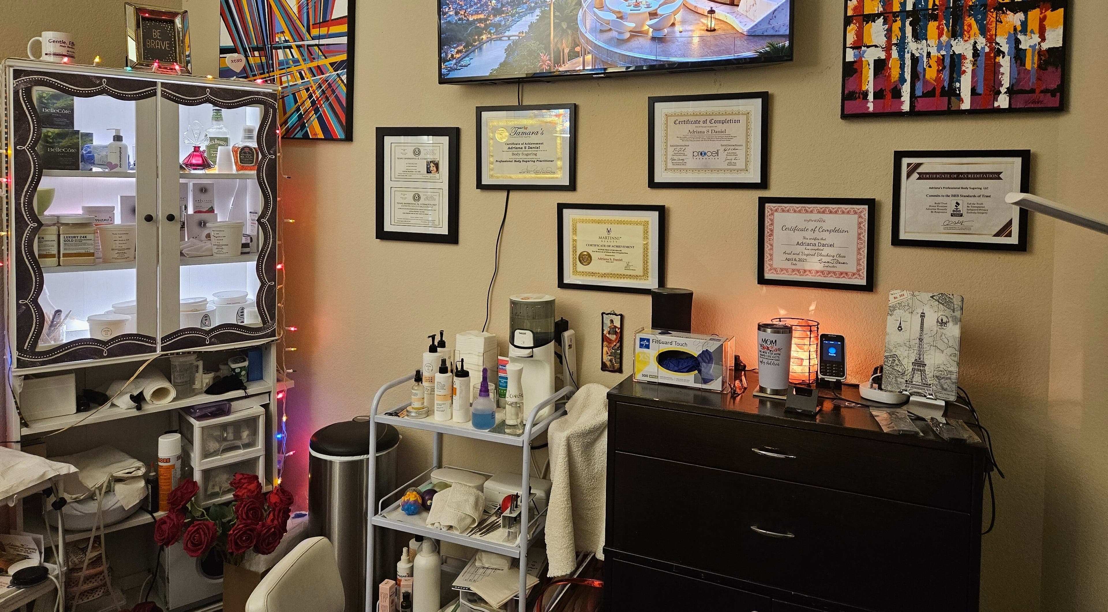 Cozy interior of Adriana's Professional Body Sugaring and Neuro Divergent Affirming Coach in Keller, Texas, US.