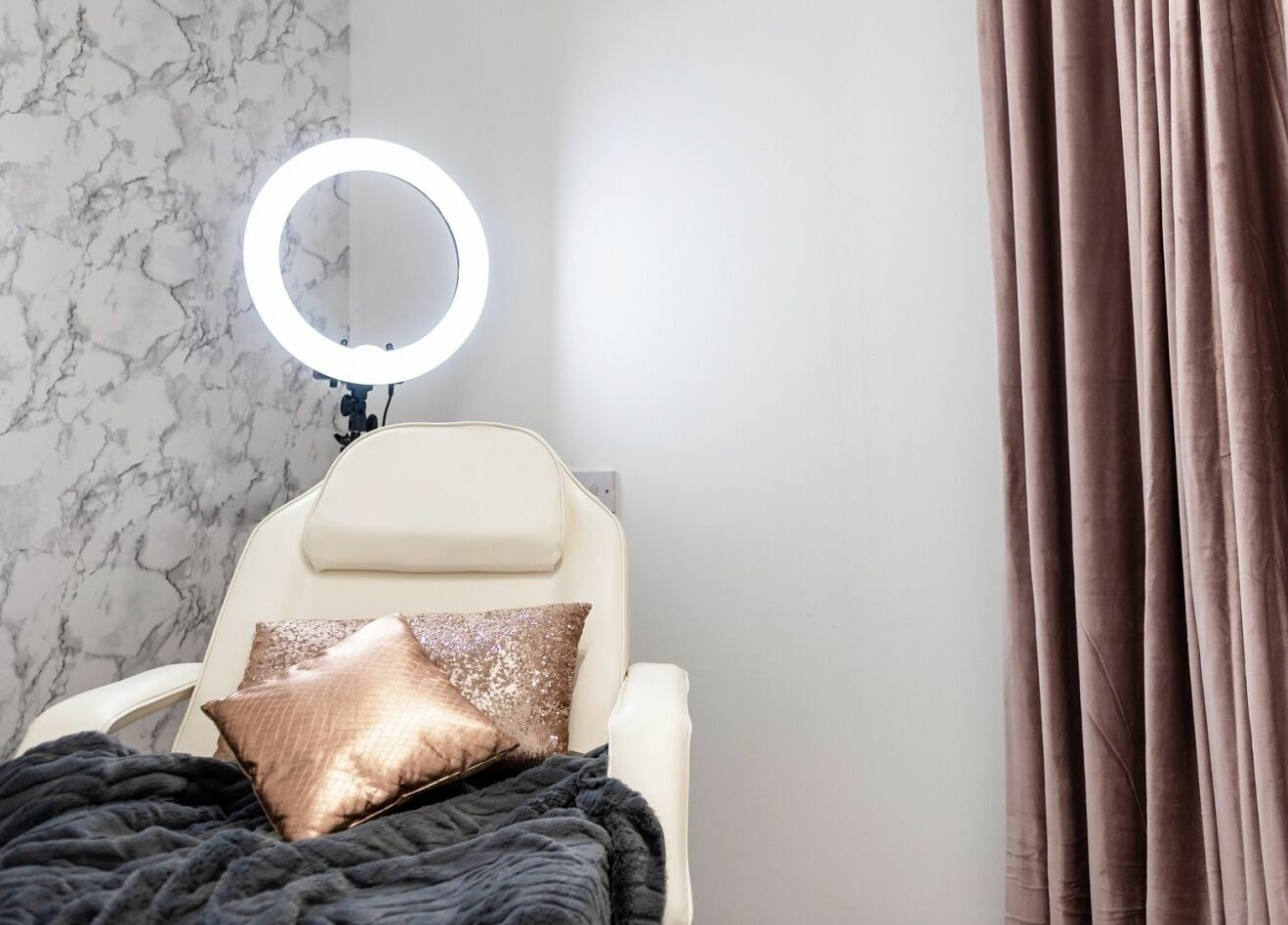 Luxurious spa chair at That Rosie Glow - Edinburgh, Scotland, GB, with elegant decor.