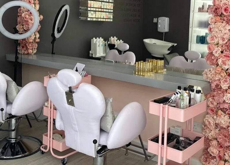 Luxurious salon interior at That Rosie Glow - Edinburgh, with elegant chairs and floral decor, Edinburgh, Scotland, GB.