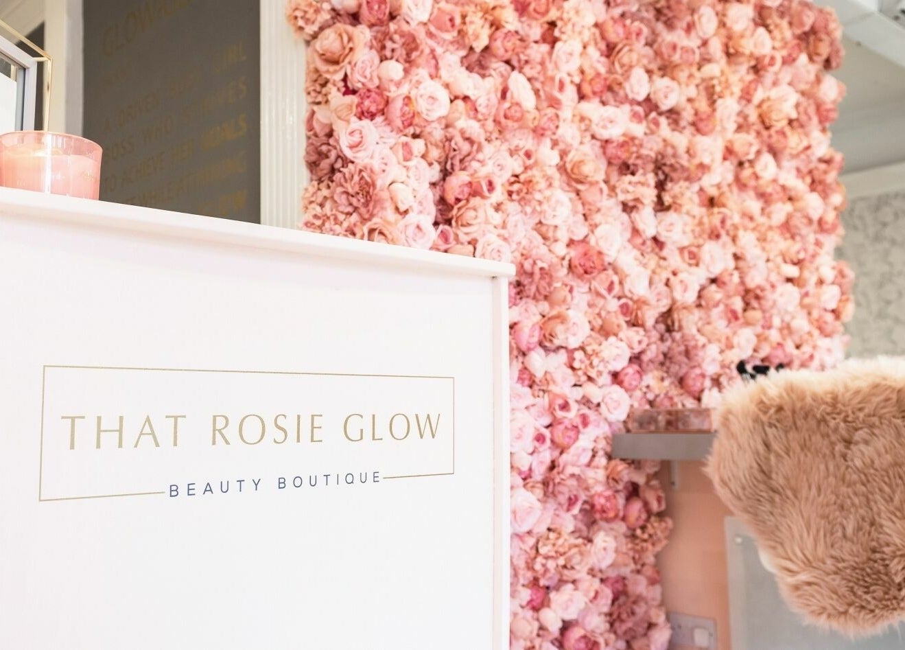 Elegant floral wall at That Rosie Glow - Edinburgh, enhancing the beauty ambiance in Edinburgh, Scotland, GB.