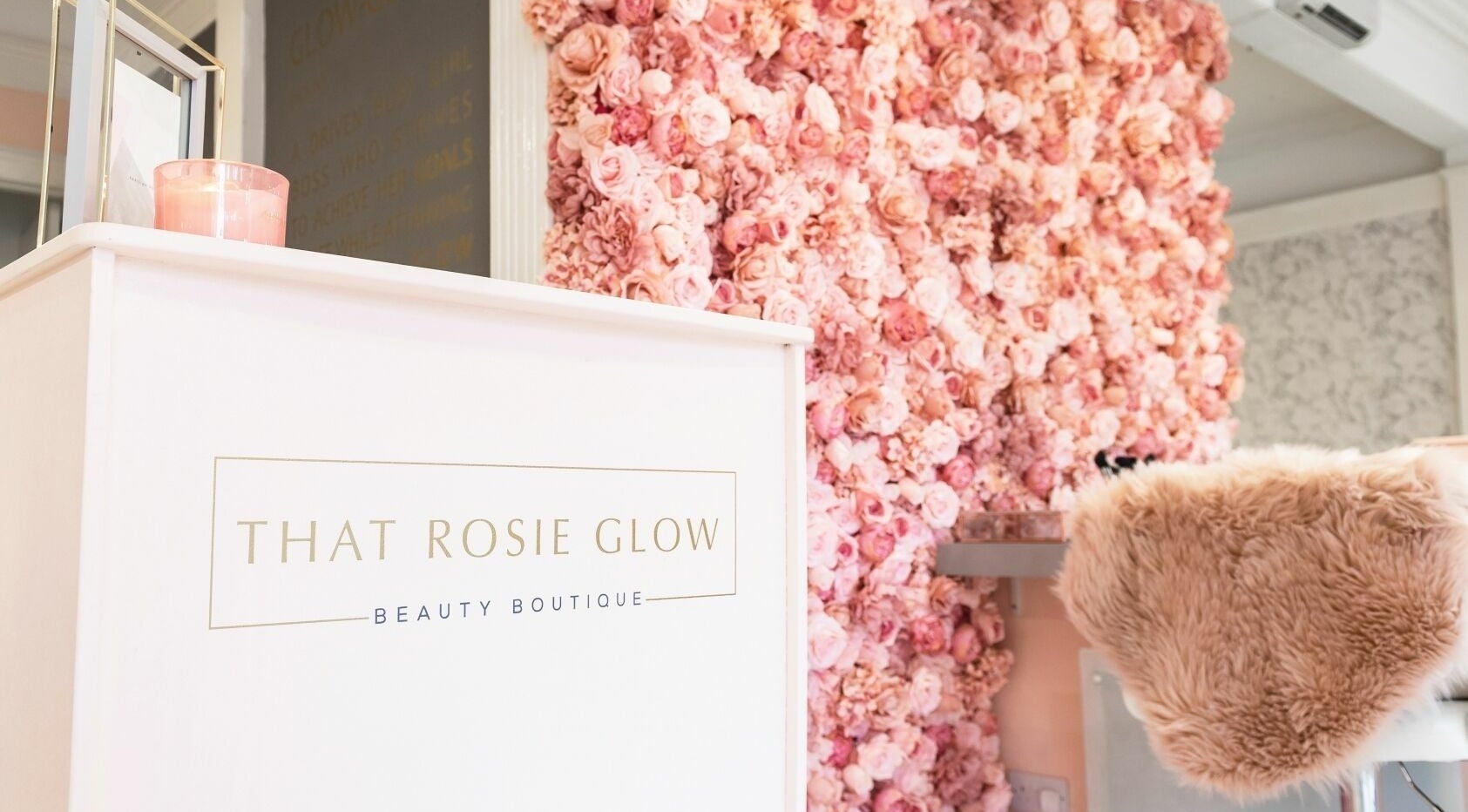 Elegant floral wall at That Rosie Glow - Edinburgh, enhancing the beauty ambiance in Edinburgh, Scotland, GB.