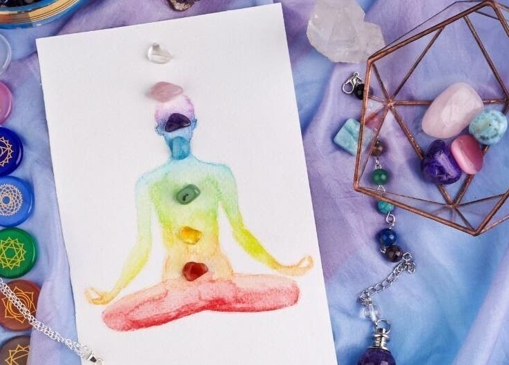 Chakra artwork with crystals at HolisticTreats, StillPoint Therapy Centre, London EC2M 4RH, London, England, GB.