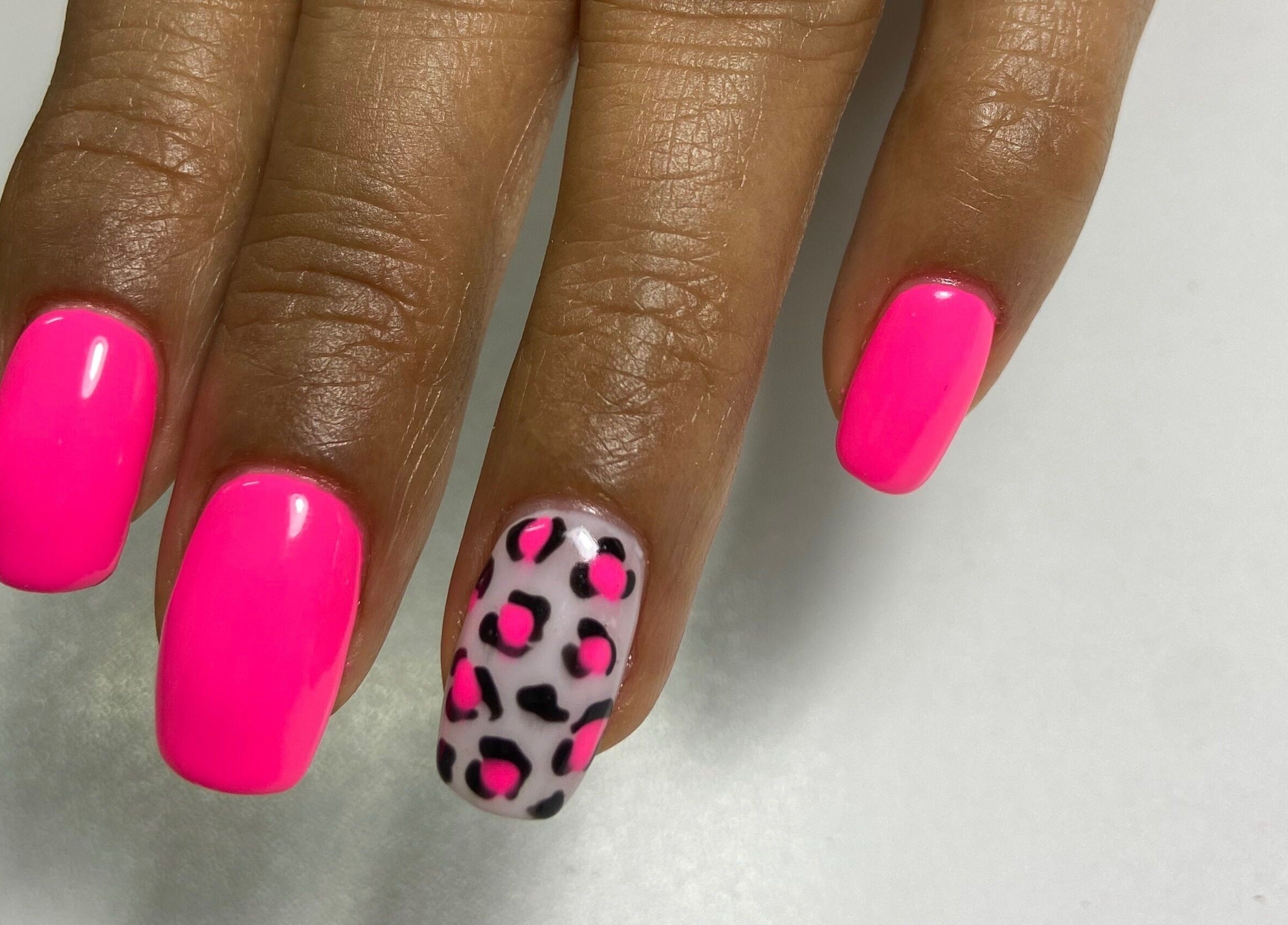 Vibrant neon and leopard nail art at Nails and Things, Johannesburg, Gauteng, ZA