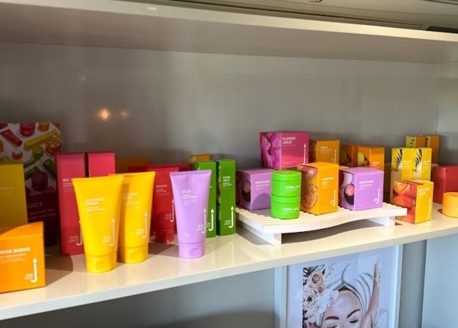 Colorful skincare products on display at Serene Skin & Body in Mount Hutton, New South Wales, AU.