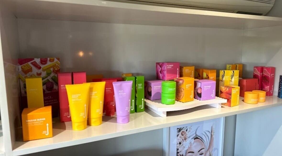 Colorful skincare products on display at Serene Skin & Body in Mount Hutton, New South Wales, AU.