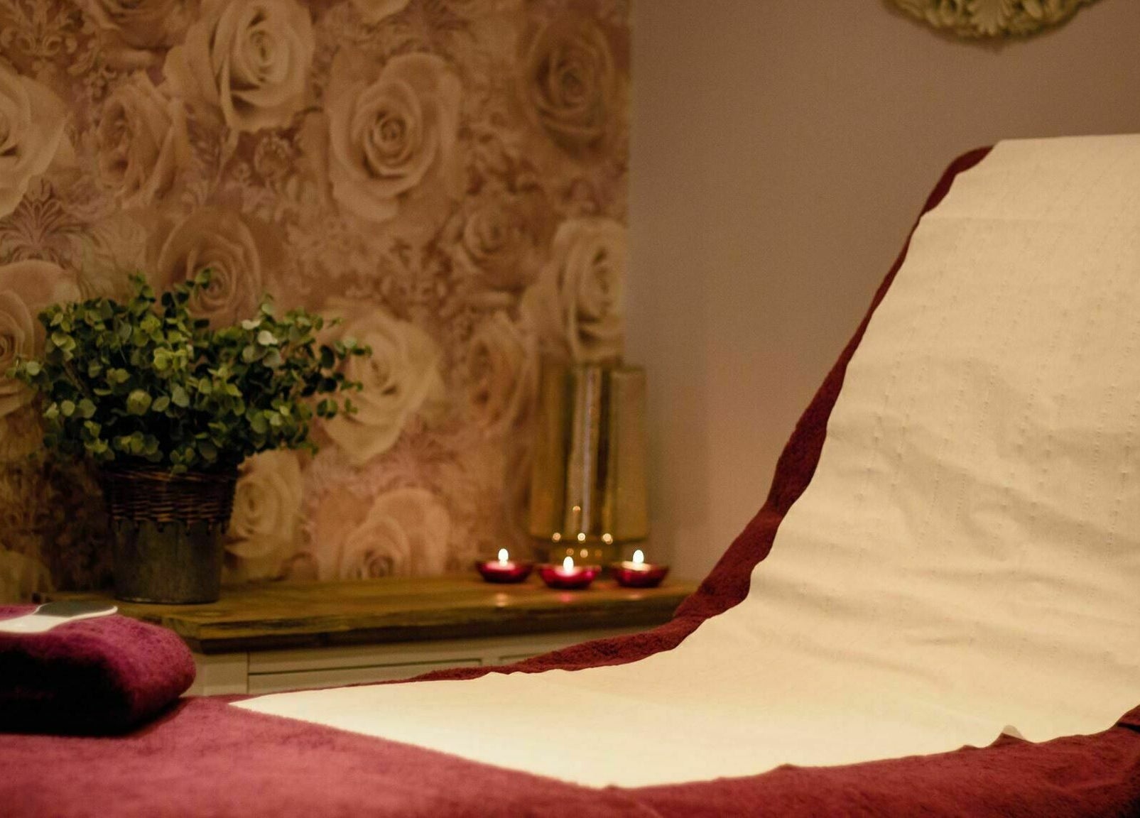 Relaxing spa room at Belle La Vie, Binfield, England, GB with elegant floral decor.
