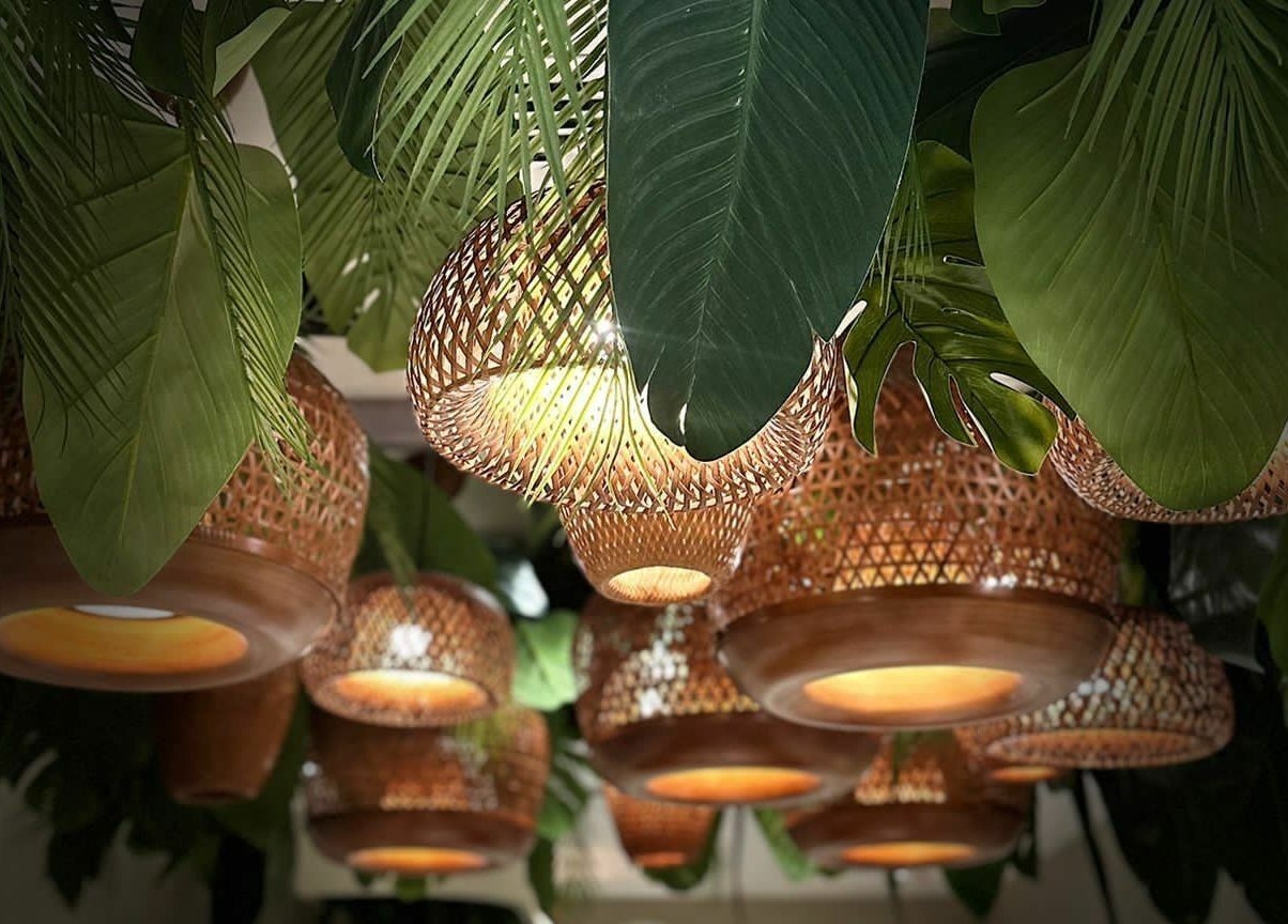 Elegant woven lights and lush greenery at Naeeman Garden Hotel نعيماً فندق جاردن, Jabriya, Hawalli Governorate, KW.