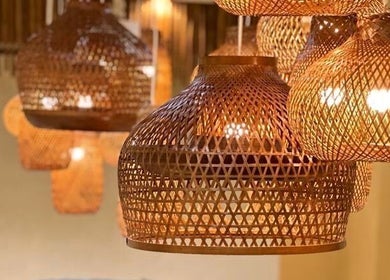 Warm woven light fixtures at Naeeman Salon صالون نعيماً, Jabriya, Hawalli Governorate, KW, creating ambiance.