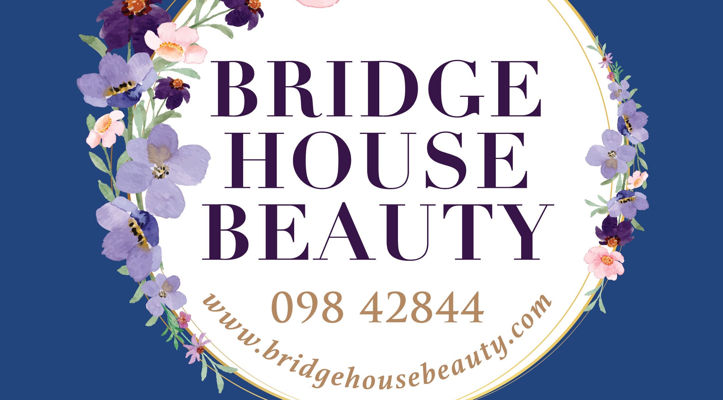 Bridge House Beauty logo with floral design in Newport, County Mayo, IE.