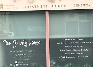 Shopfront of The Beauty House in Thurso, Scotland, GB showcasing beauty brands.