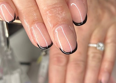 Close-up of a black French manicure at The Beauty House, THURSO, Scotland, GB.
