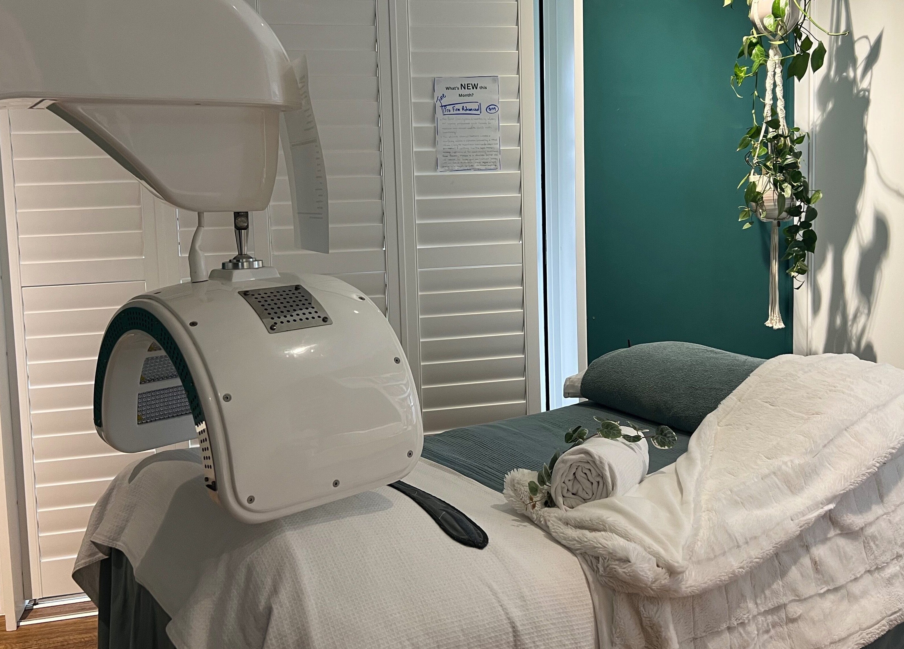 Peaceful therapy room at Skin Therapy at Ocean Shores, New South Wales, AU with treatment bed and calming decor.