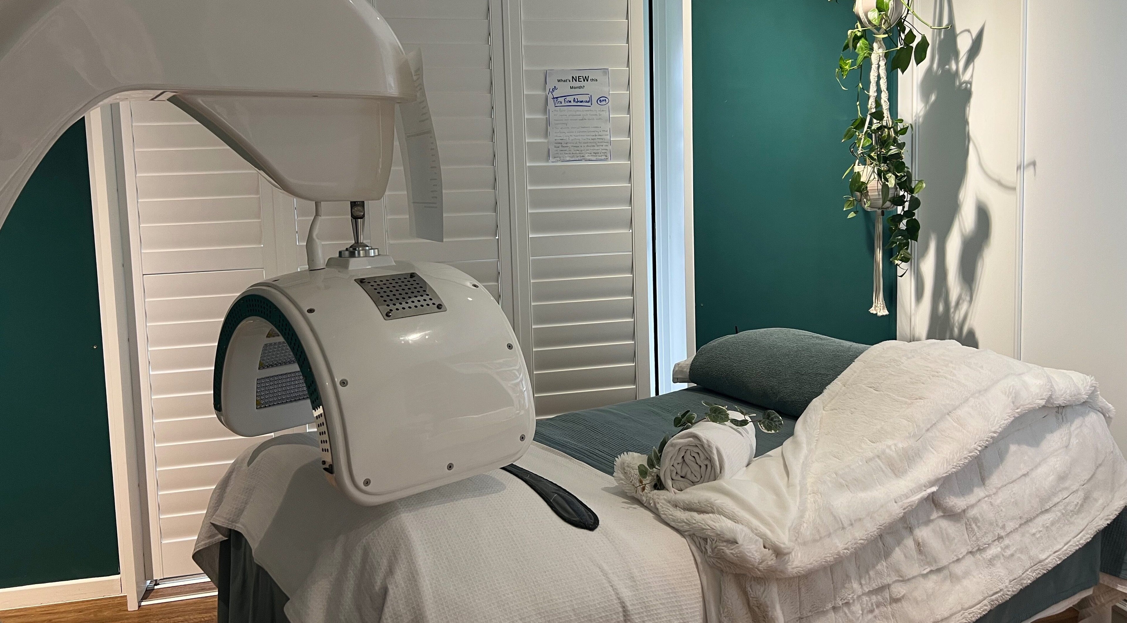 Peaceful therapy room at Skin Therapy at Ocean Shores, New South Wales, AU with treatment bed and calming decor.