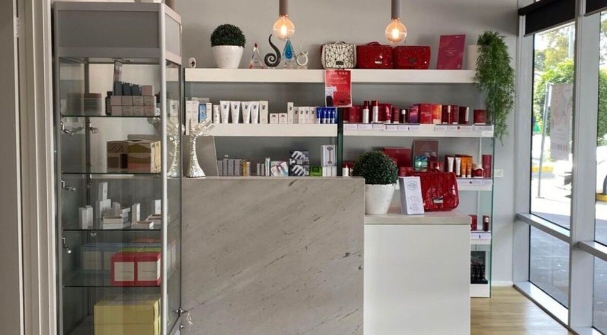 Product shelves at Belle Beauty Collective, Melbourne, Victoria, AU showcasing skincare products.