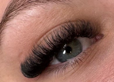 Close-up of eyelash extensions at Lashes and Lasering in Poringland, England, GB, showcasing detailed style.