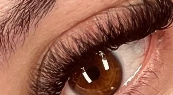 Close-up of expertly done eyelashes at Lashes and Lasering, Poringland, England, GB.