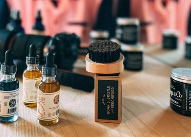 Grooming products on display at Akin Barber & Shop Burj Al Salam, Dubai, AE.