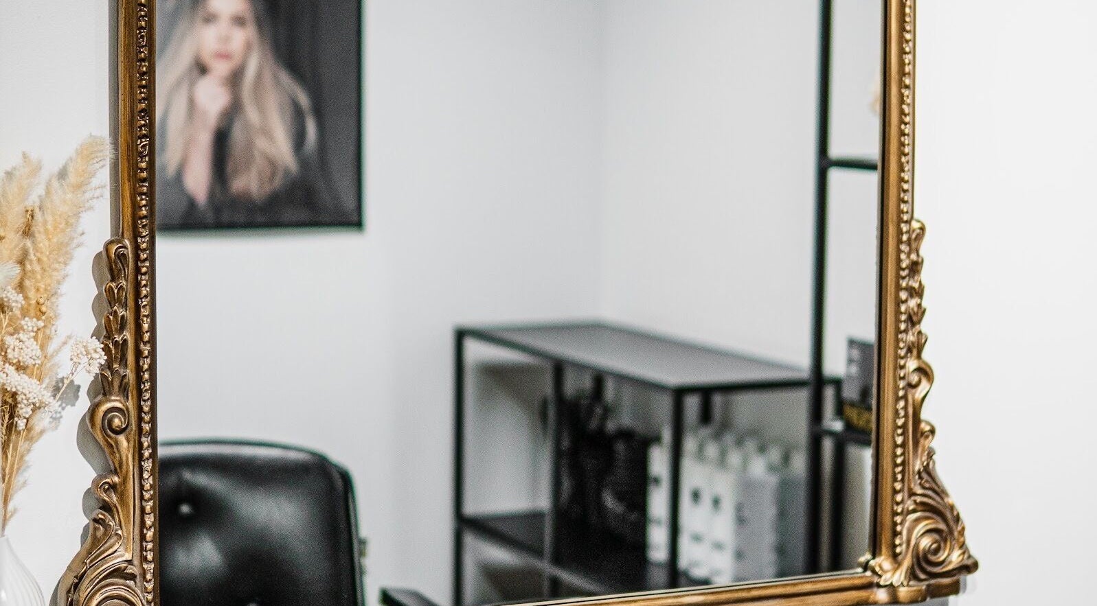 Elegant mirror and salon decor at Karen Giesbrecht Salon, Winkler, Manitoba, CA.