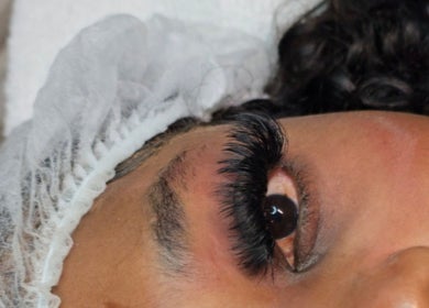 Closeup of eyelash extensions at Kc Cosmetics & Esthetics LTD, Leeward Highway, Caicos Islands, TC.
