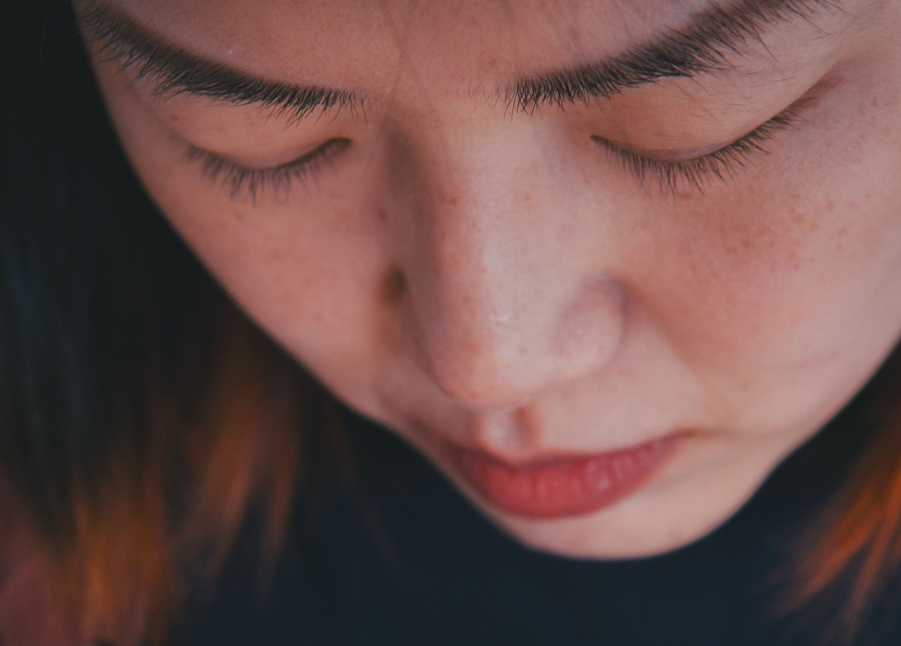 Close-up of a serene face at Offbeat Beauty Collective, Sheffield, England, GB, highlighting tranquility.
