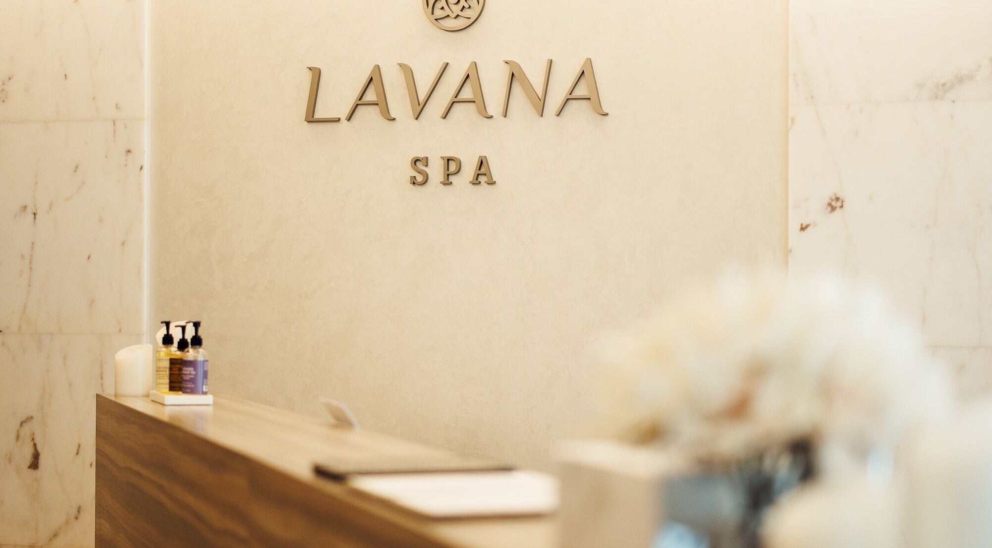 Lavana Spa - DIFC reception area with branded sign, Dubai, Dubai, AE.