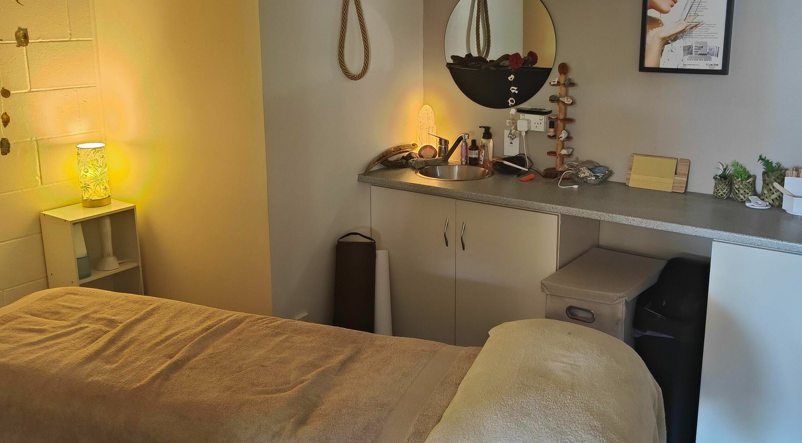 Tranquil massage room at Bella-Me Skin and Body Therapy in Kawerau, Bay Of Plenty, NZ with calming decor.