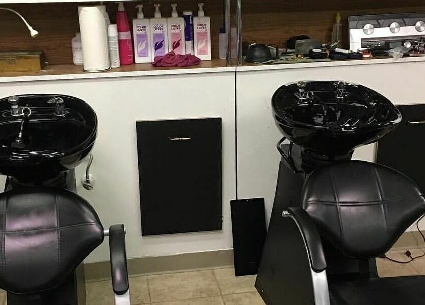 Modern shampoo stations at The Grey Rose Salon in Dallas, Pennsylvania, US, offering a luxurious hair care experience.