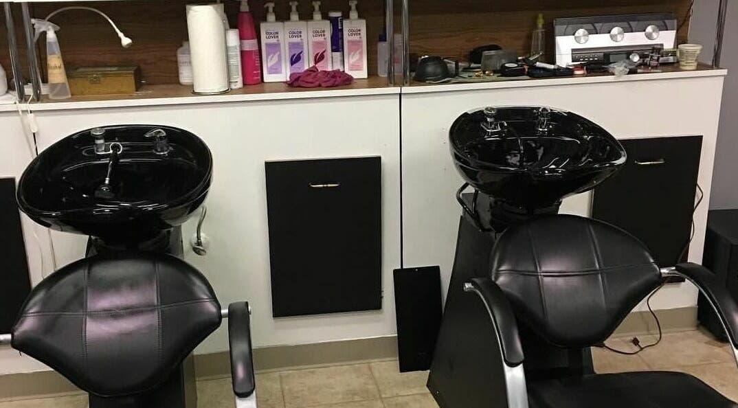 Modern shampoo stations at The Grey Rose Salon in Dallas, Pennsylvania, US, offering a luxurious hair care experience.