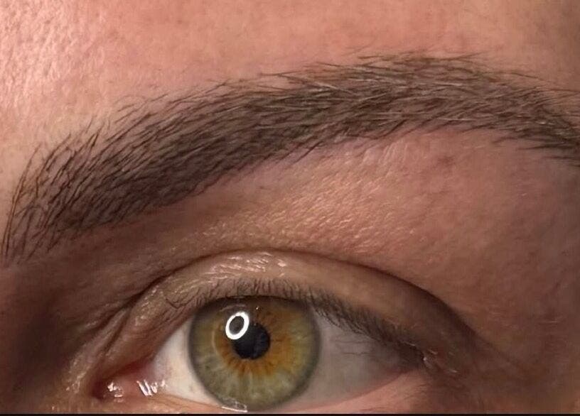 Close-up of a beautifully microbladed eyebrow at Lush Lashes & Microblading, Great Sutton, England, GB.