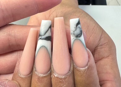 Chic marble nail design at Nailistix, West Bloomfield Township, Michigan, US.