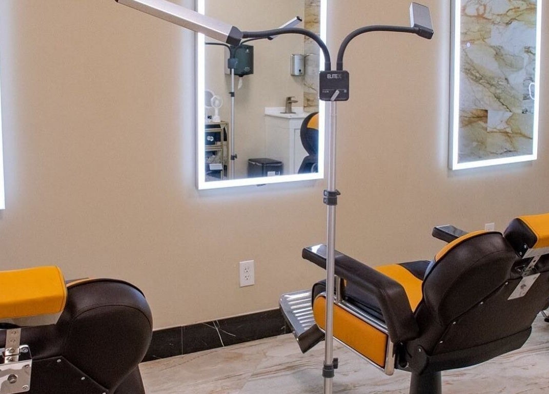 Modern salon chairs and mirrors at LUXEBABE NAILS & SPA LLC in Boynton Beach, Florida, US.