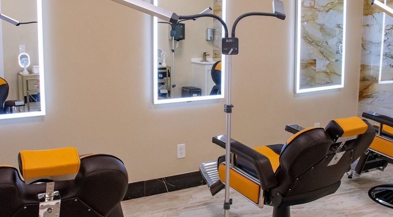 Modern salon chairs and mirrors at LUXEBABE NAILS & SPA LLC in Boynton Beach, Florida, US.