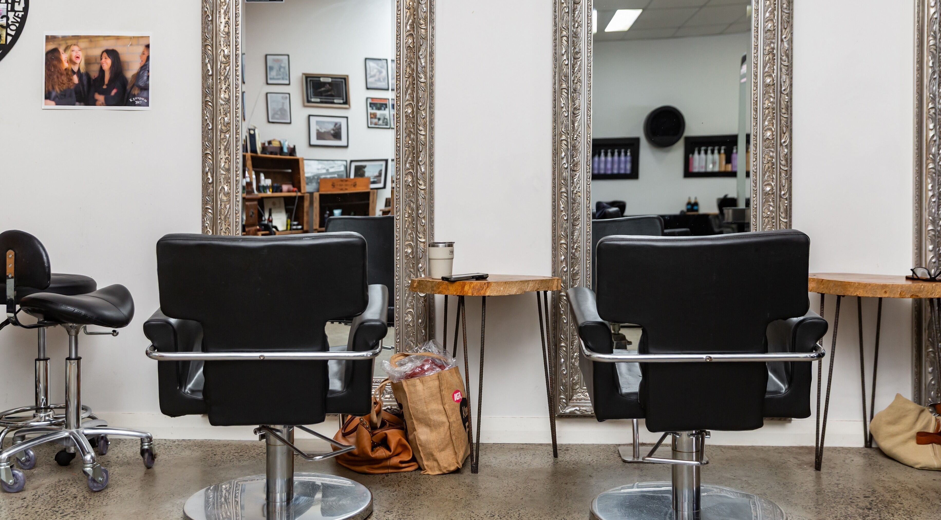 Elegant salon chairs and mirrors at Karlique for Hair, Harvey, Western Australia, AU.
