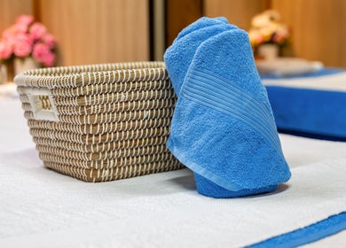 Blue towel and wicker basket at Siam Spa 159 - Therapeutic Massage & Wellness in Morningside, Queensland, AU.