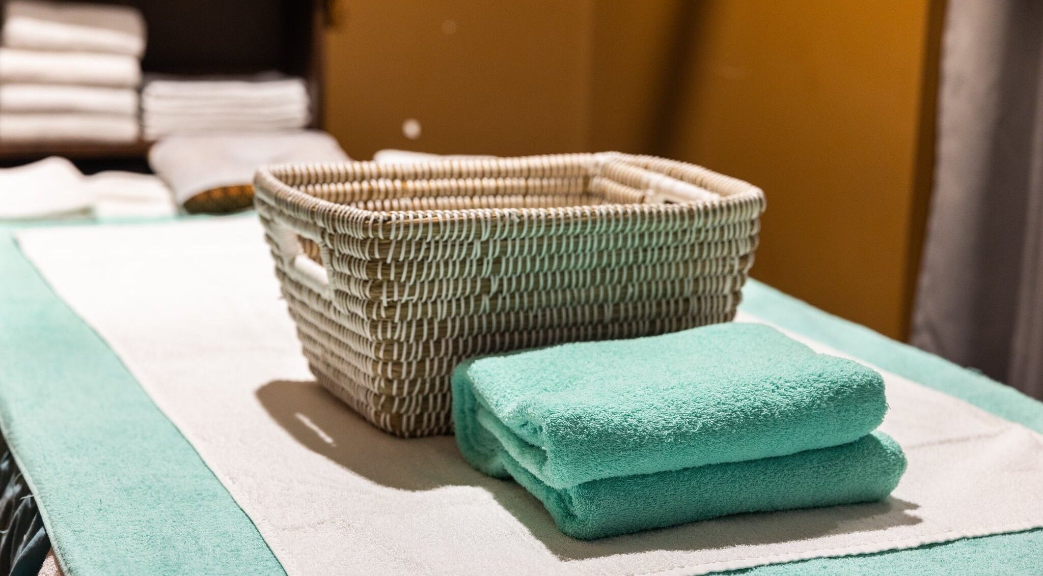 Spa towels and basket at Siam Spa - Therapeutic Massage & Wellness Cannon Hill, Cannon Hill, Queensland, AU.